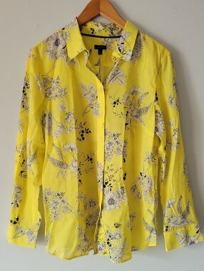 NWOT Talbots Bright Yellow Floral Button-Up Blouse 100% Cotton